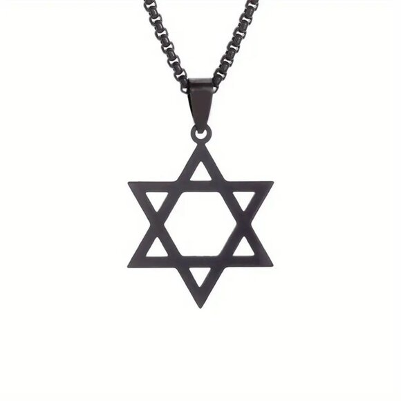 Black SS Magen Star of David Pendant Necklace Laser Cut - Picture 2 of 5
